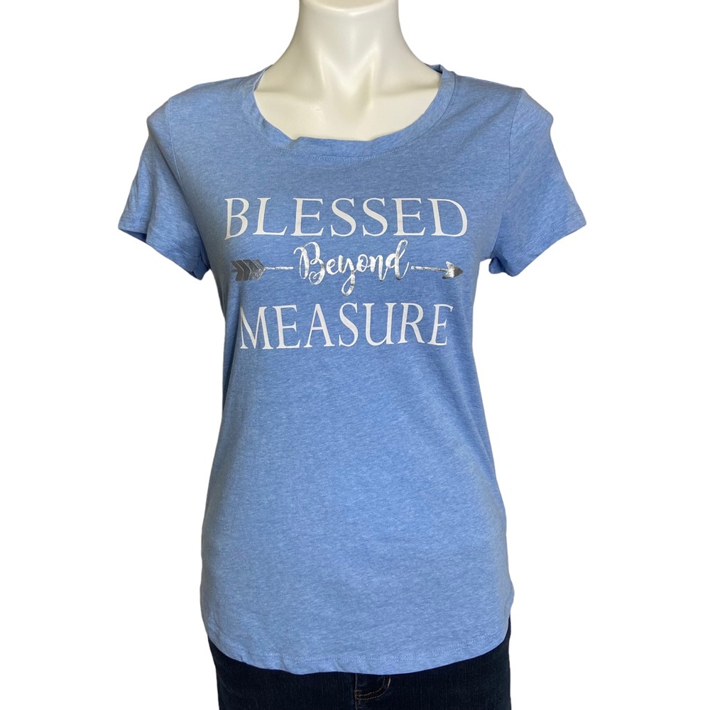 5/$25 DELUSIONAL Blessed Beyond Measure Short Sleeve Fitted Graphic Tee Blue Sm